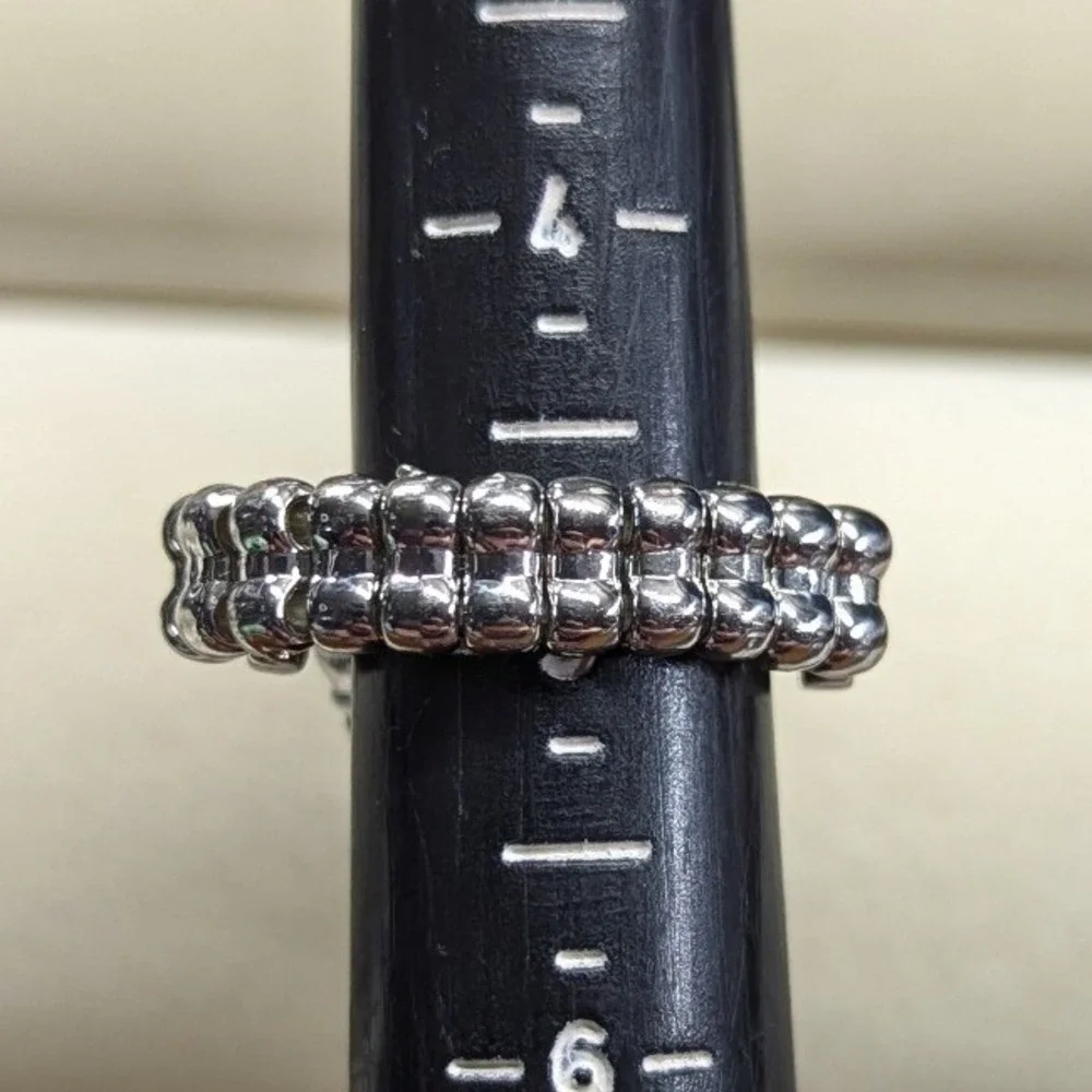 New Faux Pearl Clear Rhinestone Crystal Stretch Band Ring Silver Tone Comfy
